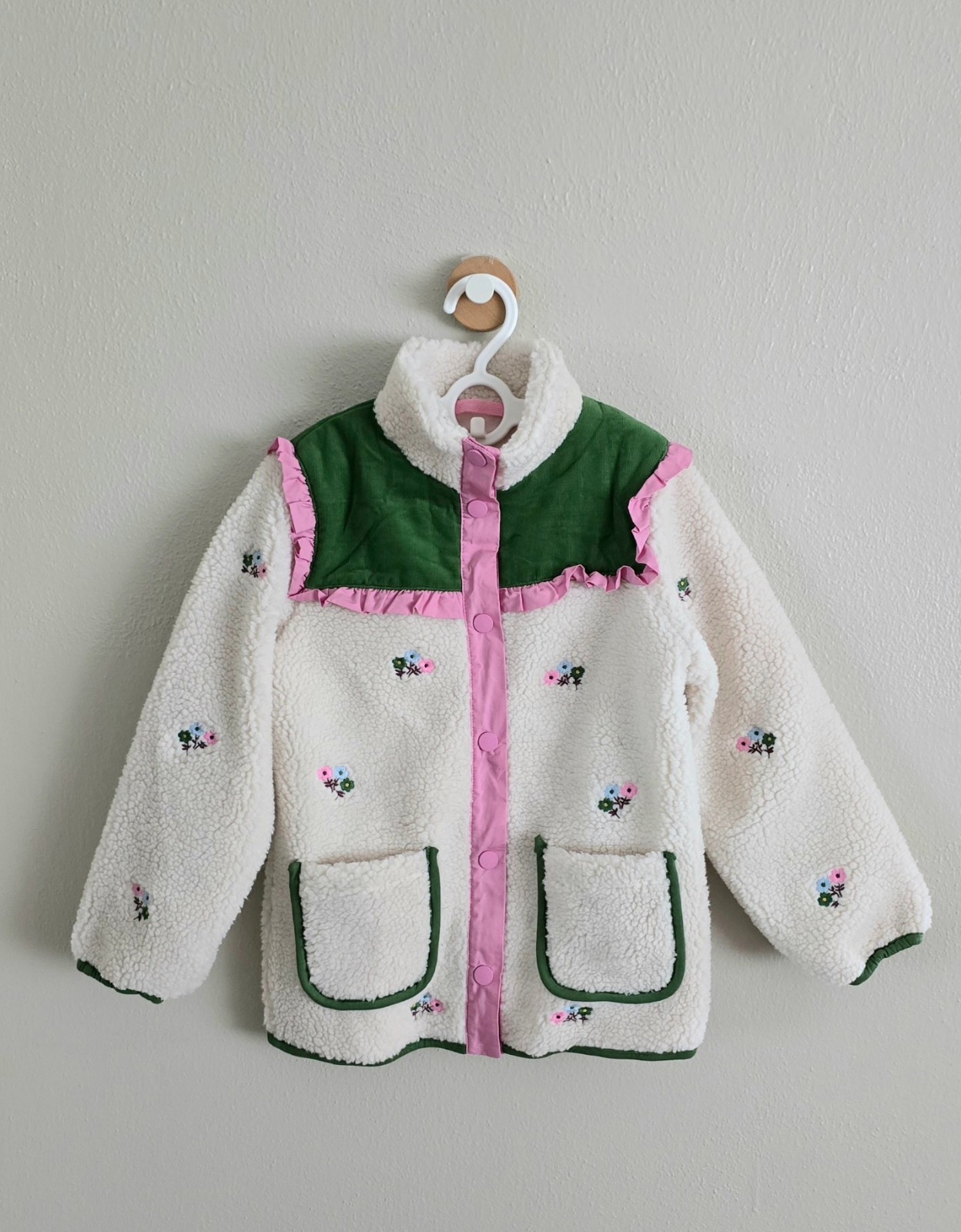 NWOT Mini Boden Cream Pretty Borg Mix Jacket, Sz 5/6-11/12
