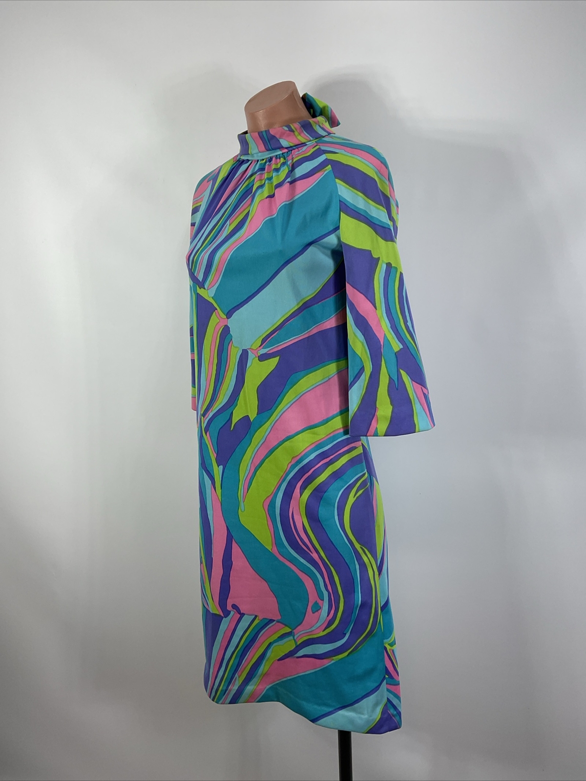 Vintage 1960s Domani Polyester Knit Dress Mod GoGo Scarf Psychedelic UNION MADE