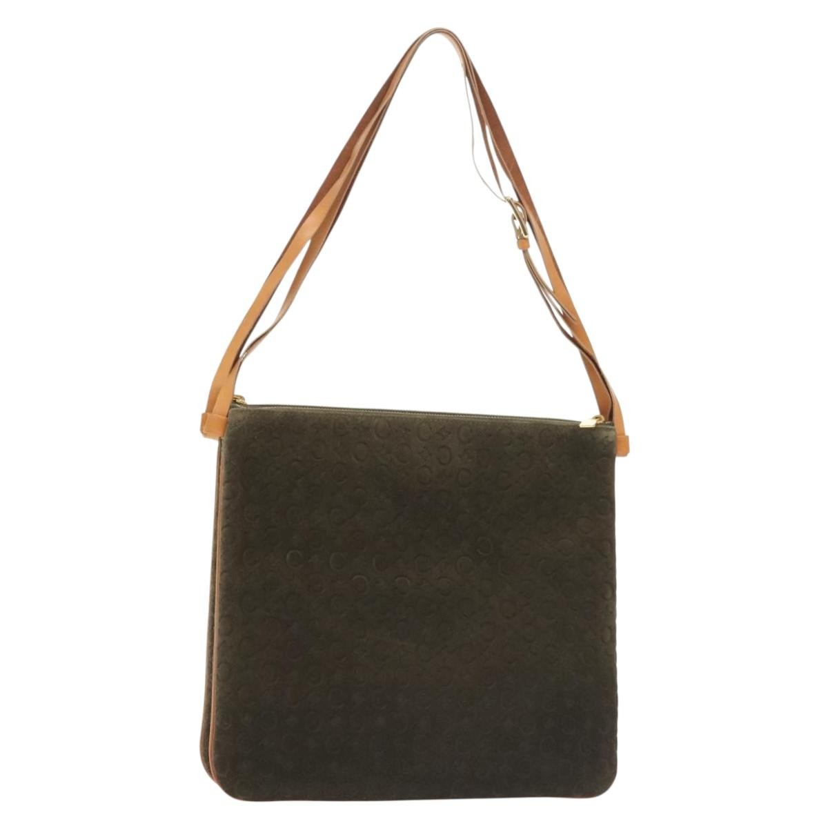 CELINE C Macadam Canvas Shoulder Bag Suede Brown Gold Auth 139556
