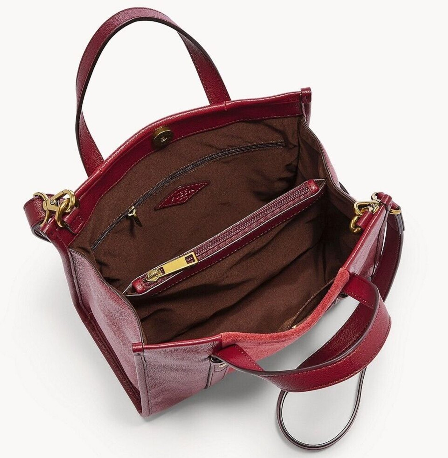 Fossil Kingston Satchel Crossbody Dark Red Velvet Leather SHB3046627 NWT $230