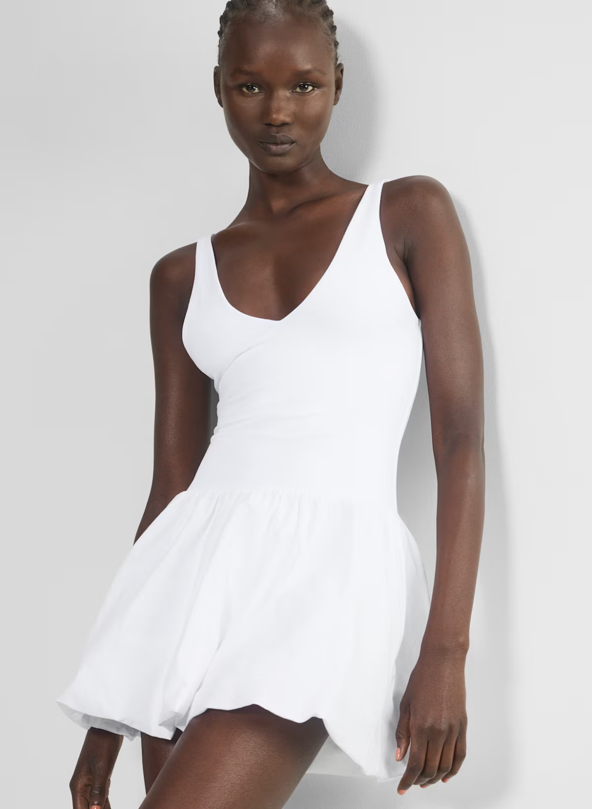 NEW Aritzia Babaton Optimist Contour Cotton Poplin Fit Flare Micro Dress White L
