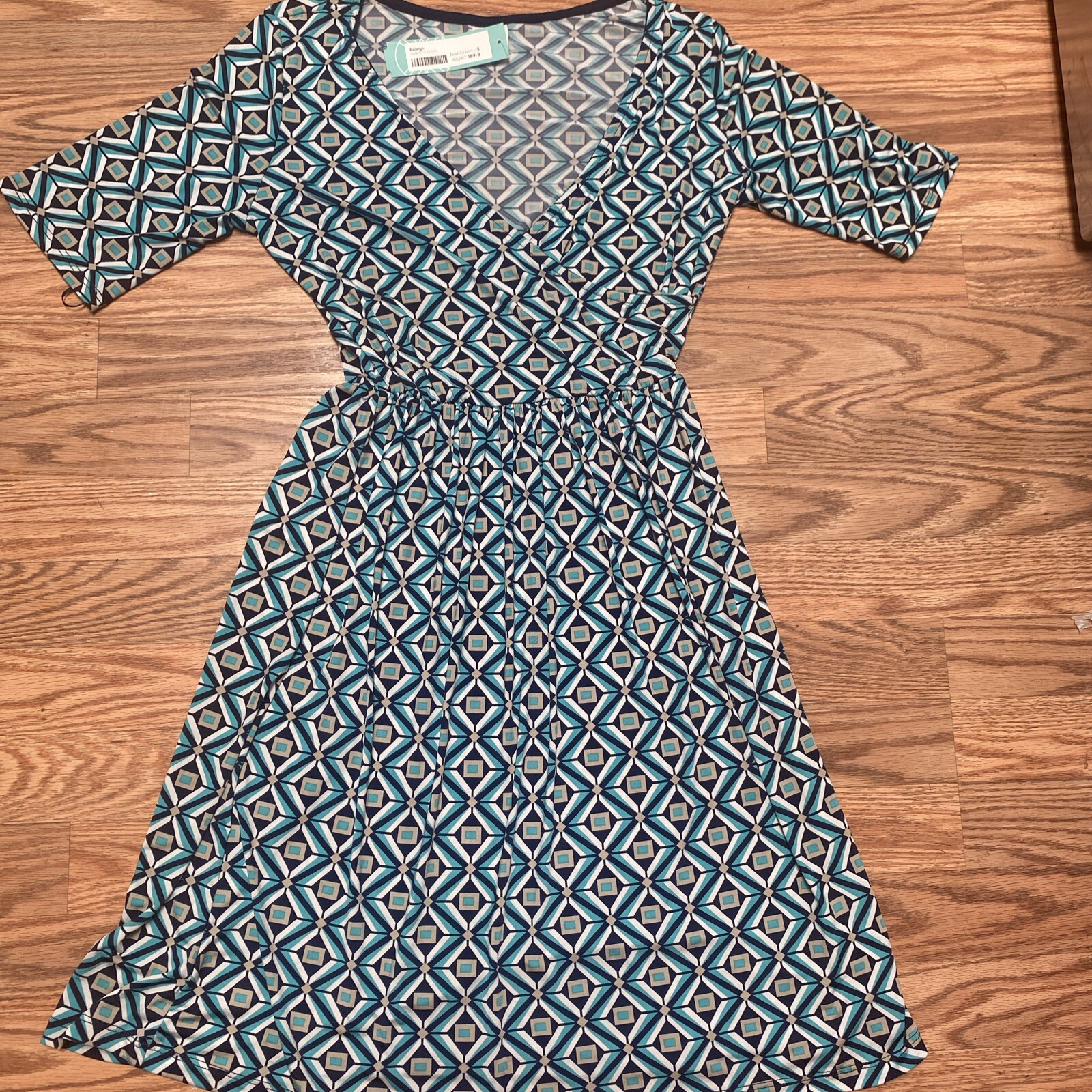 Kaleigh Dress geometric pattern, teal, green, navy Dress, Small, NWT