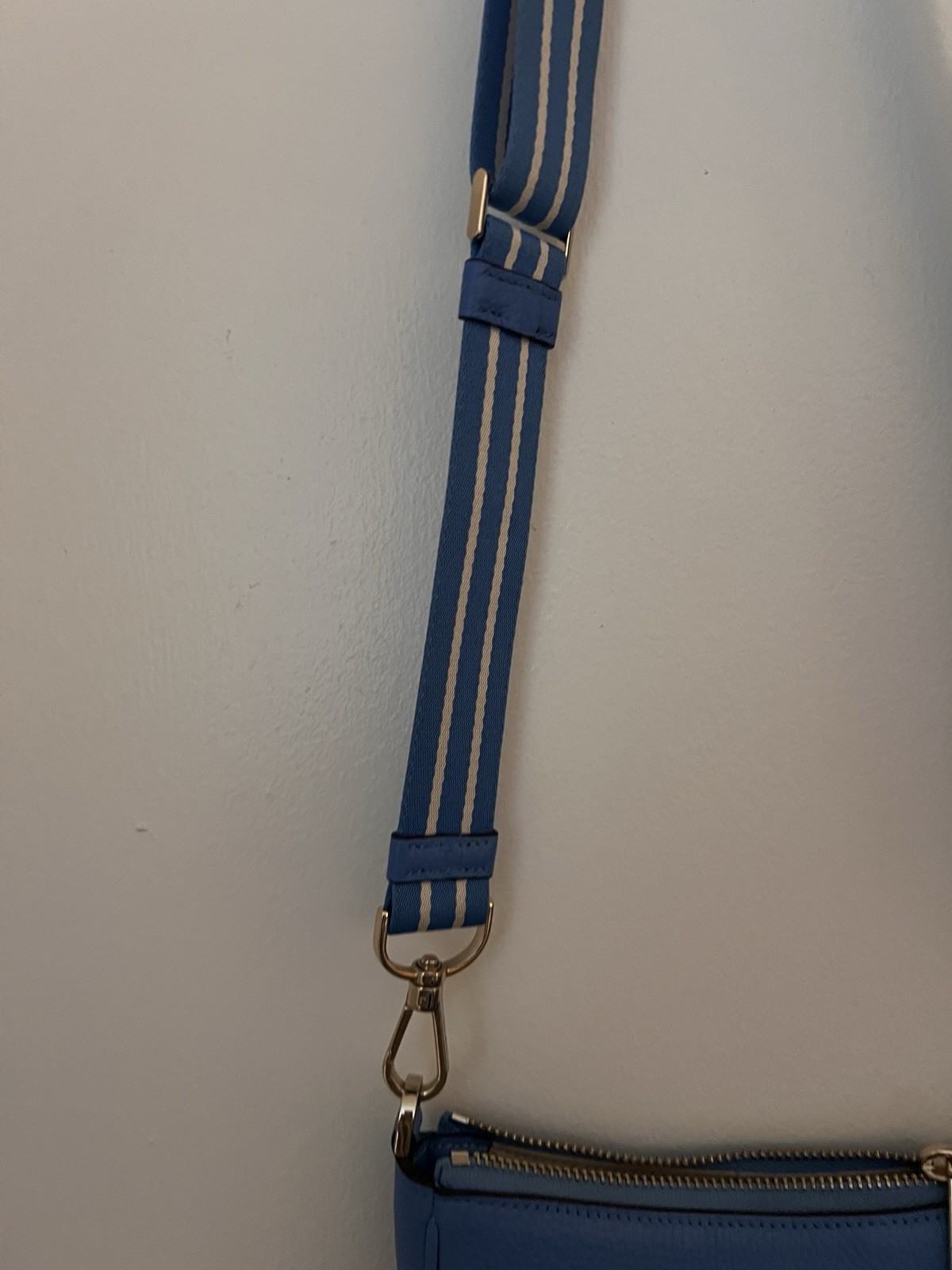 Kate Spade New York Blue Pebbled Small Crossbody Zip Bag Gold Hardware Strap