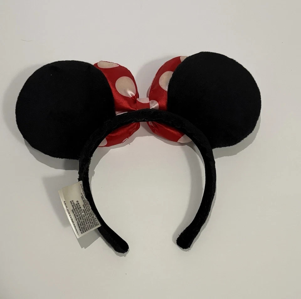 Disney Minnie Mouse Ears Headband Black Ears Red Bow White Polka Dots