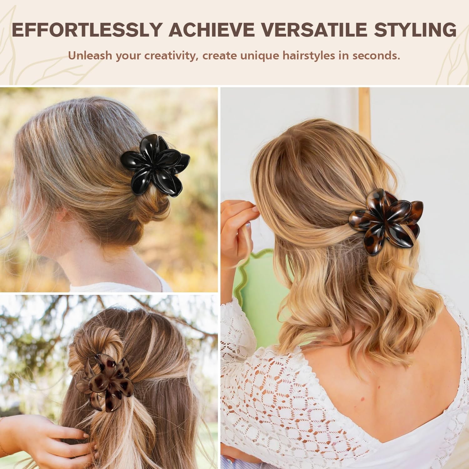 6 PCS Tortoise Flower Hair Clips for Women Girls, Large Hawaiian Multicolor