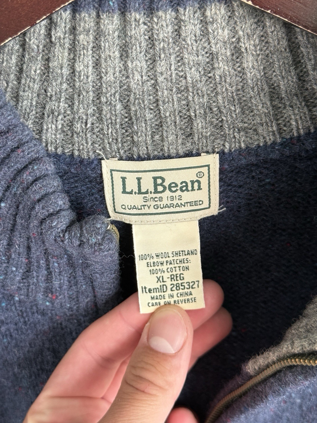 Vintage LL Bean Men’s 1/4 Quarter Zip 100% Wool Sweater Elbow Patches 90s Sz XL