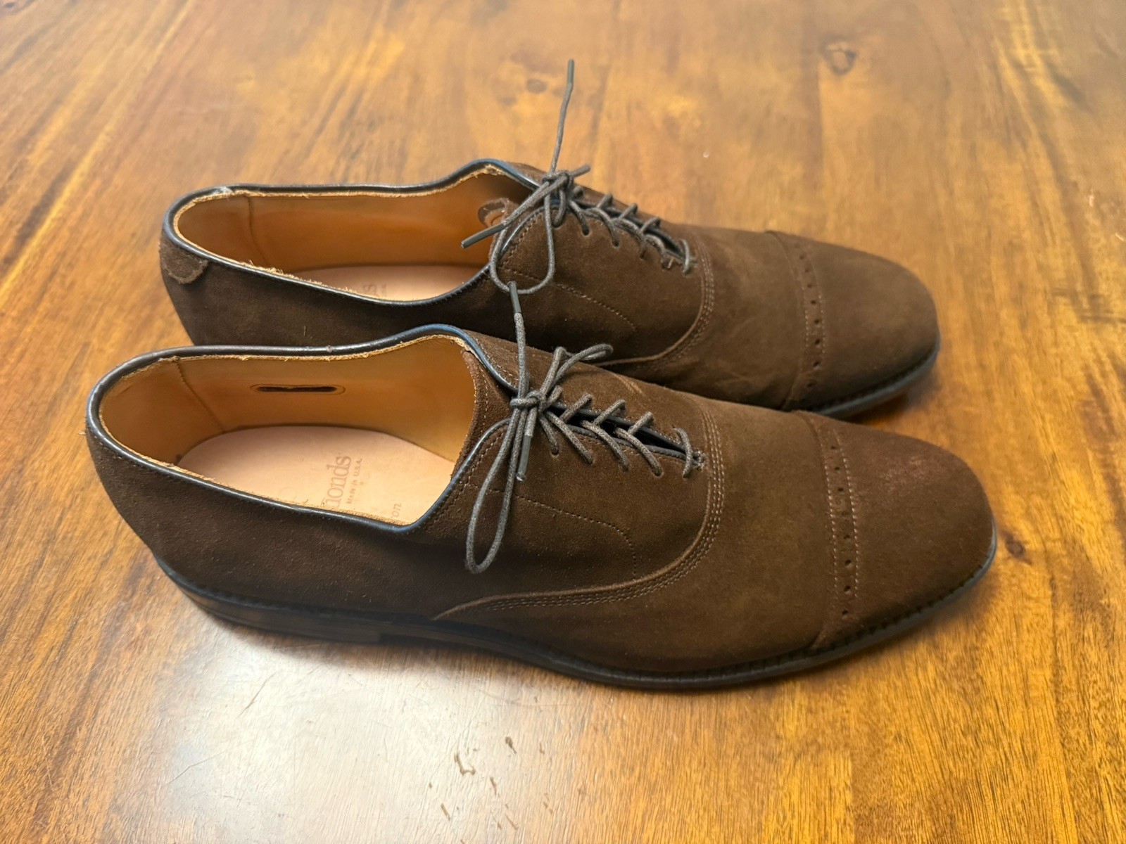 ALLEN EDMONDS BYRON, BROWN LEATHER SUEDE CAP TOE , SIZE 11.5 R