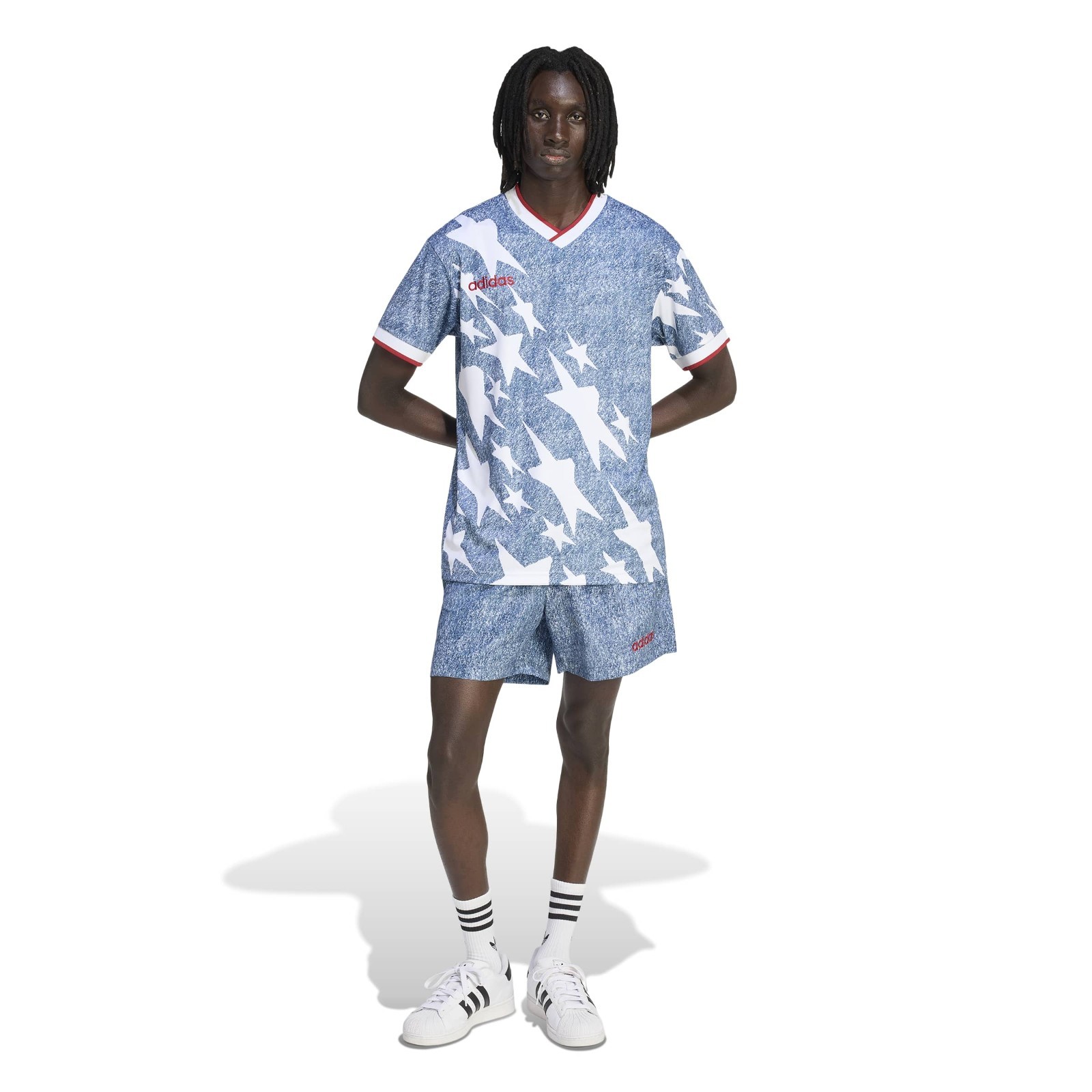 Adidas Originals Men’s (White/Dark Blue) Denim Graphic Shorts KB2804