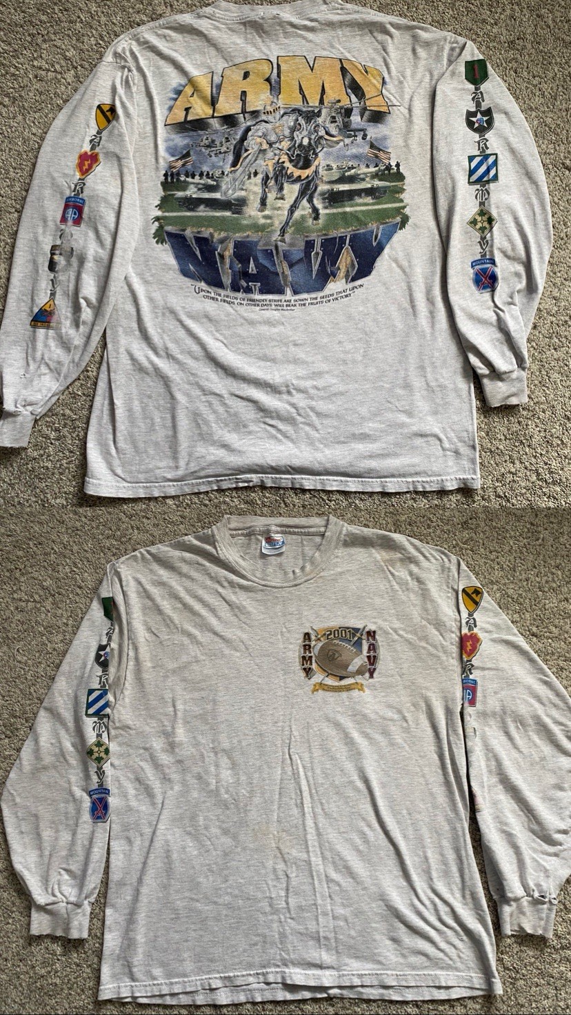 Vtg Army Vs Navy Football Game Long Sleeve T Shirt Distressed Worn thin Sz L Y2K