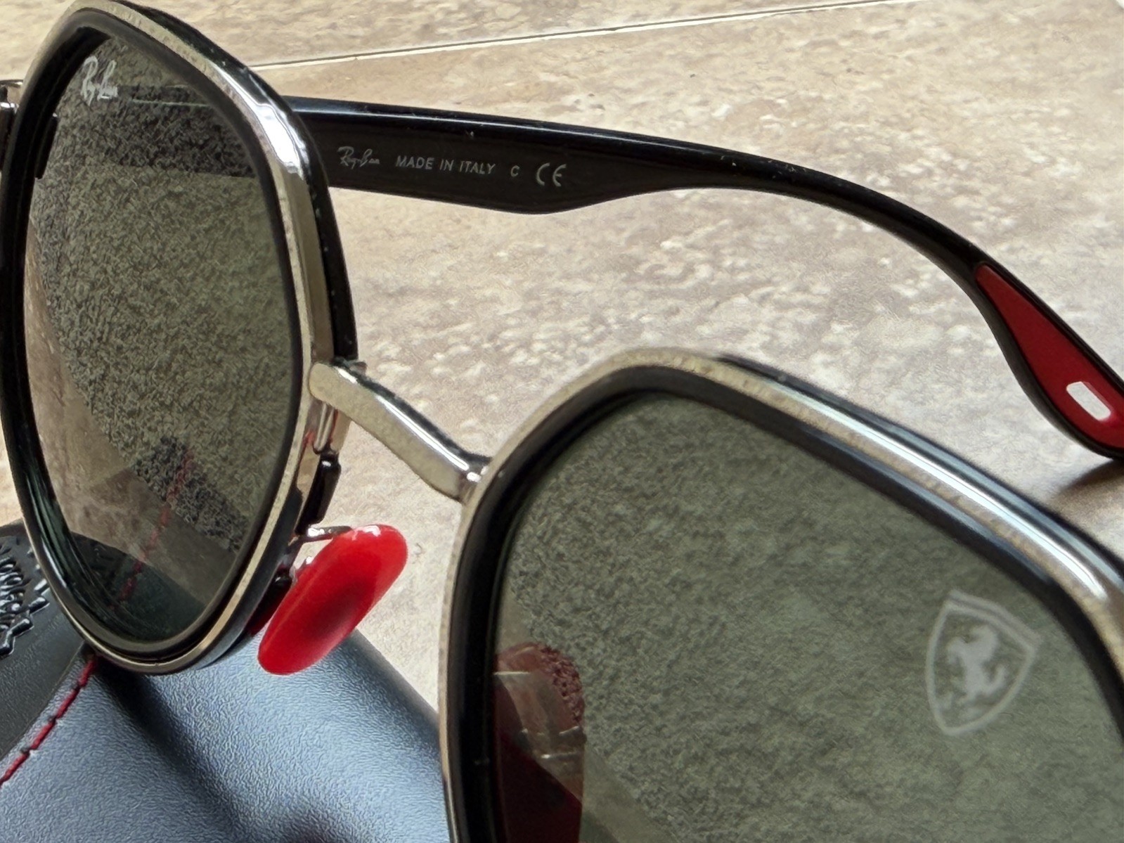 Ray-Ban Scuderia Ferrari Sunglasses Silver/Red Frame Green Lens RB3703M