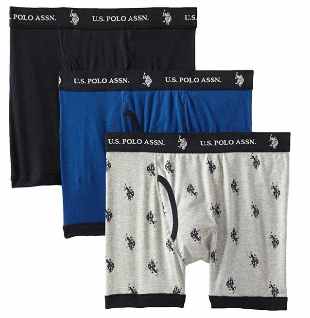 U.S. Polo Assn Men’s 3 Pack Cotton Boxer Briefs Assorted Blue/Grey/Navy S,M,L,XL