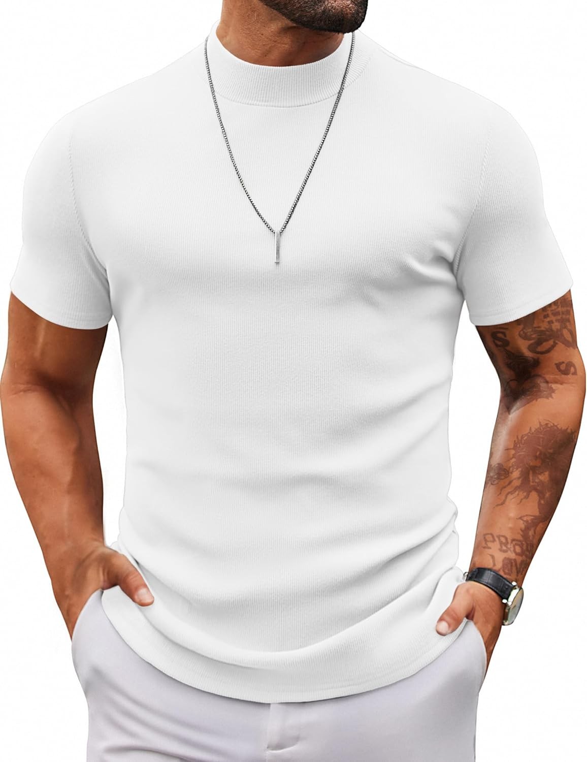 Coofandy Sweater Classic Solid Mens Mock Turtleneck Short Sleeve Slim Fit Turtle