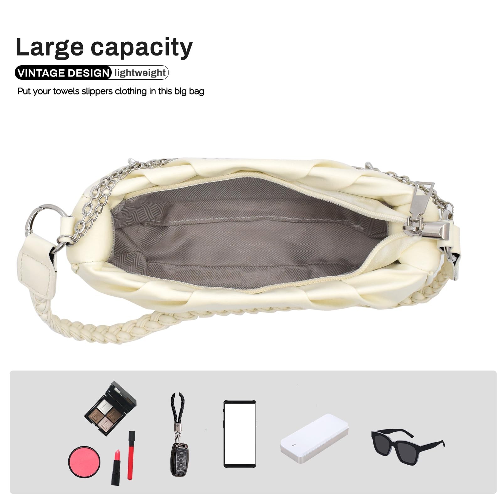 TeeYee 2 Replaceable Straps Cloud Shape Shoulder Y2K 9.1”Lx2.8”Wx5.5”H, Beige