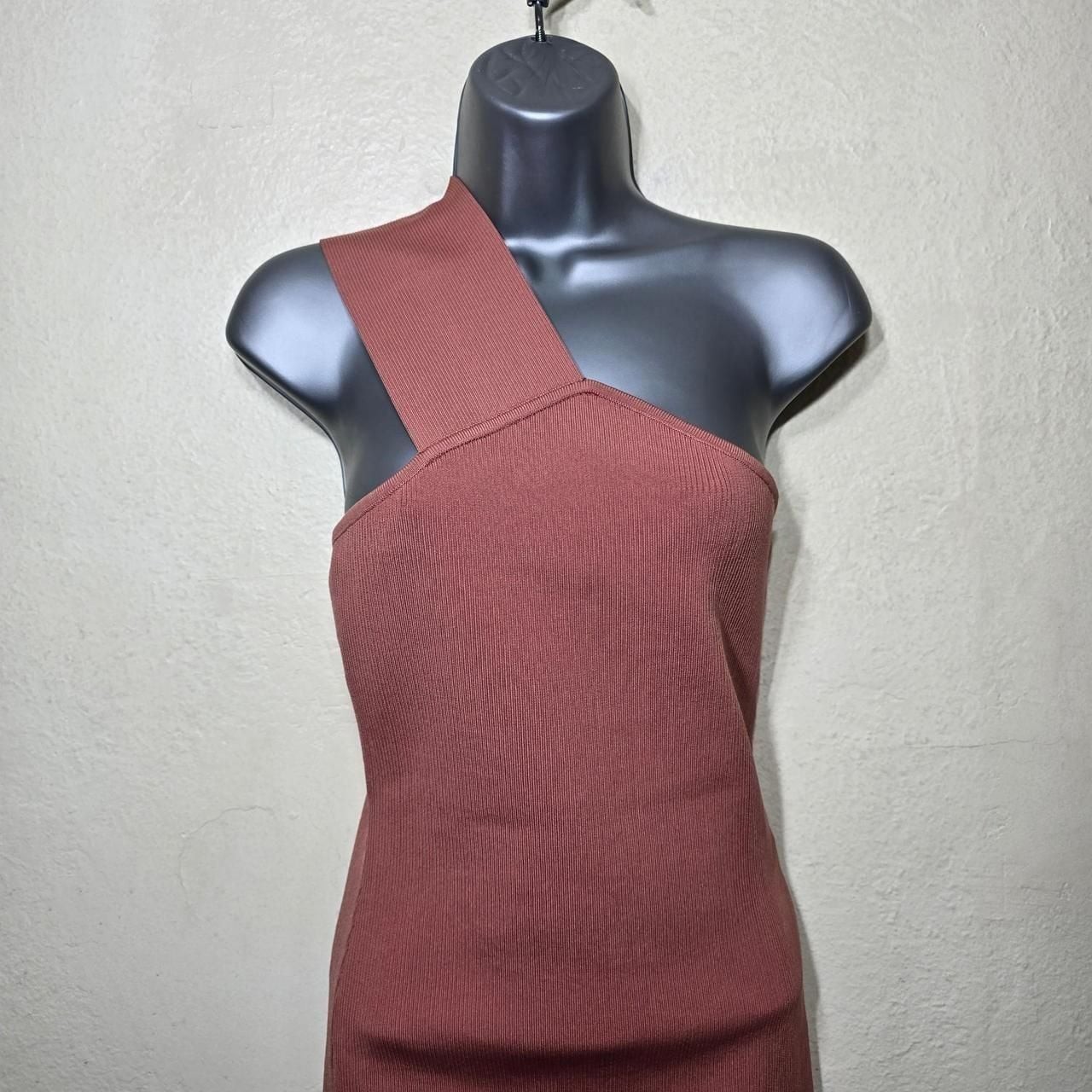 Hervé By Hervé Léger Dusty Rose One Shoulder Banded Ribbed Bodycon Mini Dress