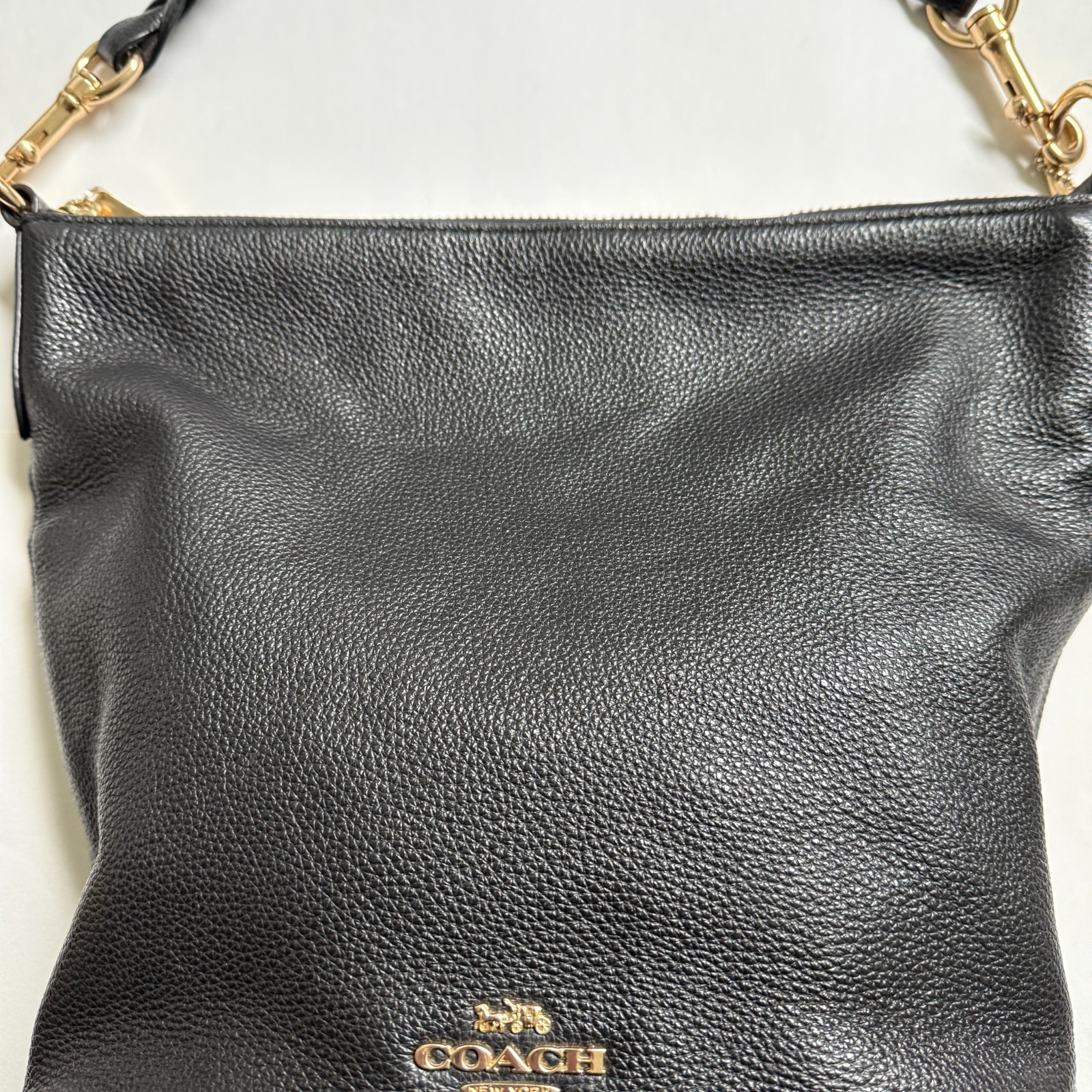 Coach Shoulder Bag Abby Duffle Pebbled Leather Bag w/Charm Black Very Nice EUC