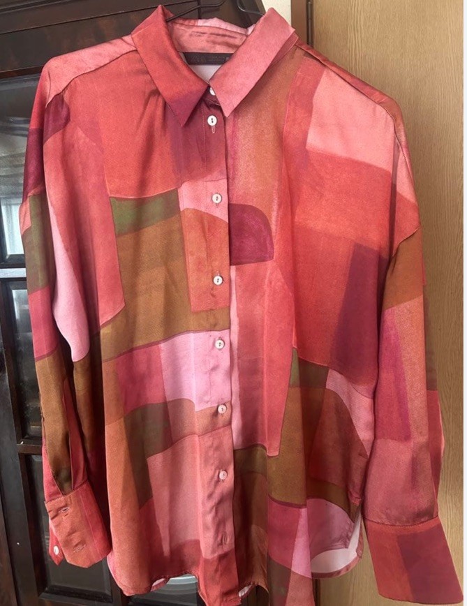 ZARA Satin Geometric Print Oversized Shirt Size XS UK
