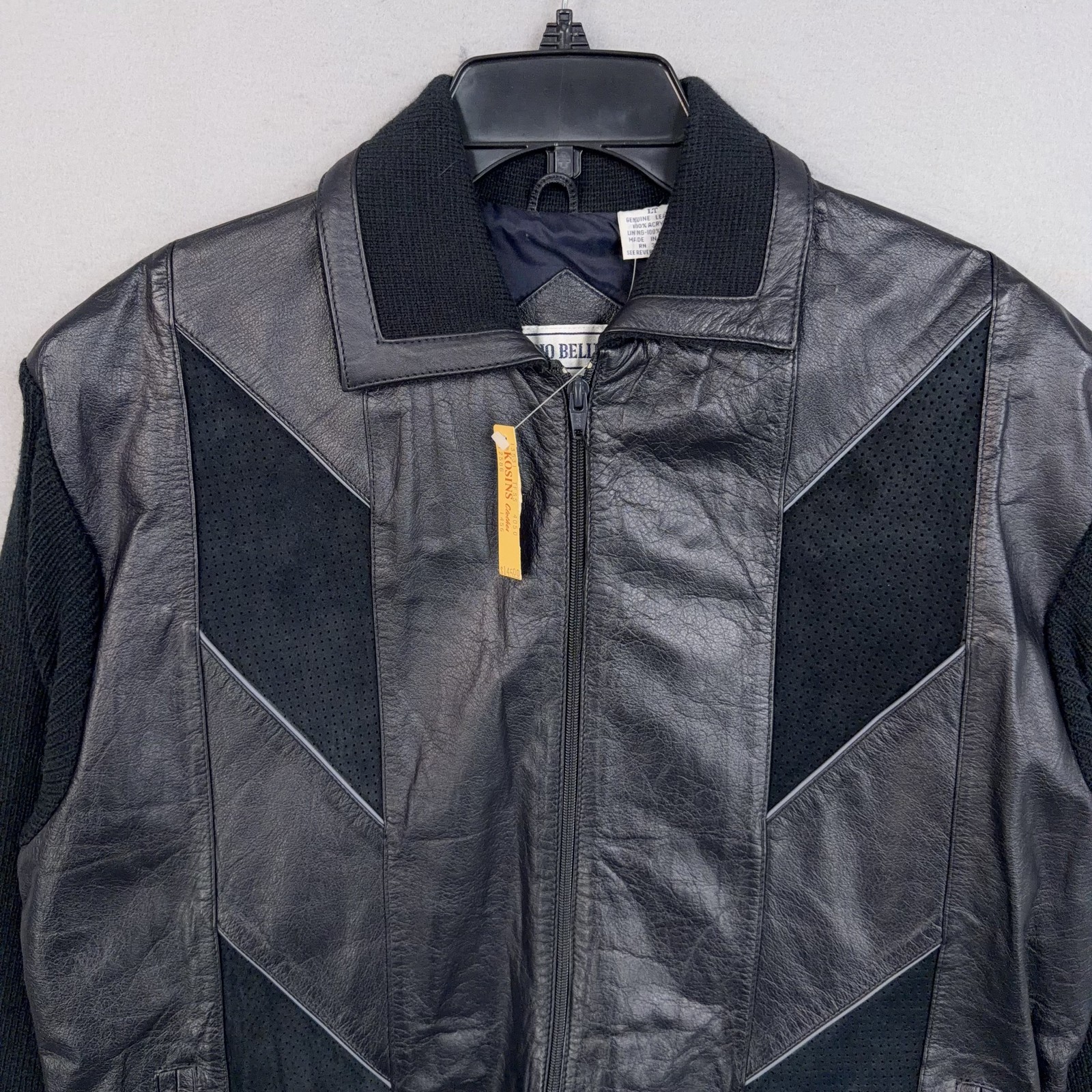 Vintage Mario Bellucci Jacket Womens Large Tall LT Leather Knit Bomber Geometric
