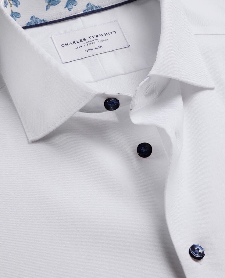 CHARLES TYRWHITT Non-Iron Stretch Floral Printed Trim Slim Fit Shirt – 17/36in
