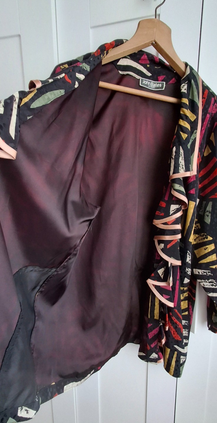 Vintage Designer John Bates London Jacket Ruffle Open Front Multicoloured Size L