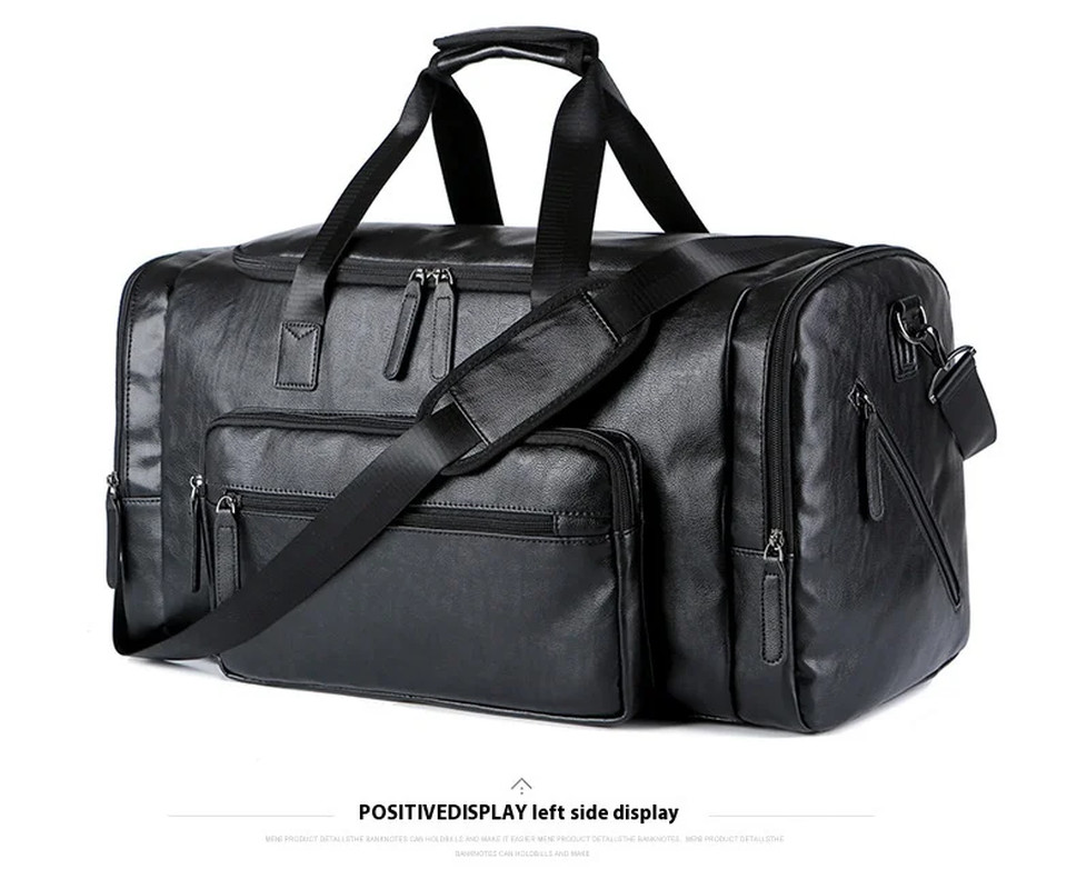 Geestock Business Men PU Leather Gym Duffel Bag Large Capacity Sports Travel Tot