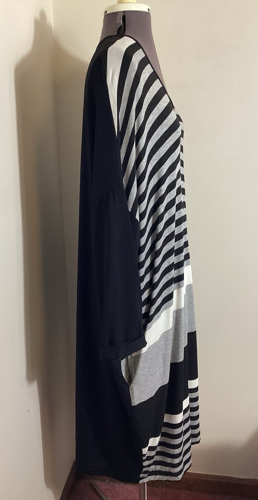 Alembika Contrast Stripe Midi Knit Dress M (12/14) Lagenlook Oversized Minimal