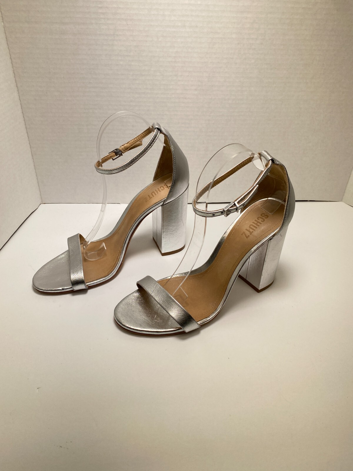 Schutz Women’s Cadey Lee 115MM Metallic Leather Silver High Heel Sandals Sz 10