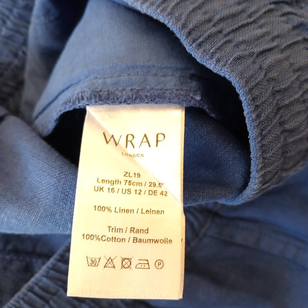 Wrap London Ankle Pants Womens Size 12 Blue Wide Leg Linen Pull On Pockets