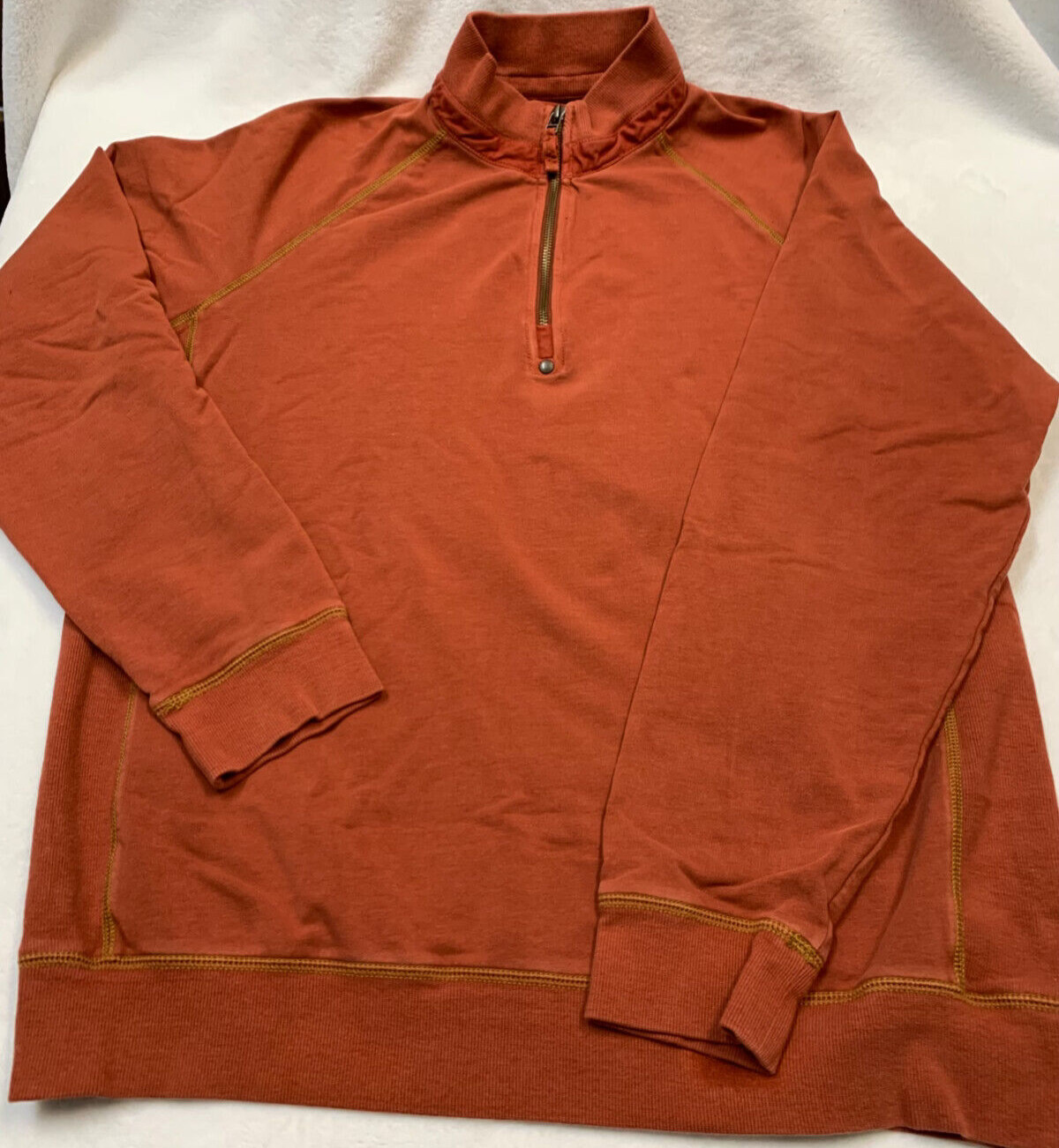 Tommy Bahama 1/4 zip Orange Sweatshirt 98% Cotton 2% Spandex Stretch Panels M