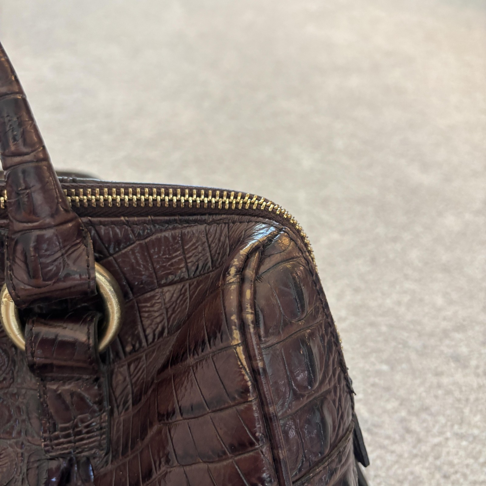 Brahmin Croc Embossed Satchel Crossbody Bag Womens Medium Brown Leather Classic
