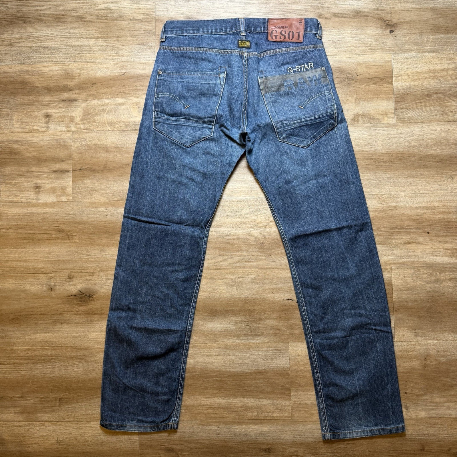 G-Star RAW Jeans Men 31×32 Blue Straight Leg Dark Wash Denim Distress Button Fly