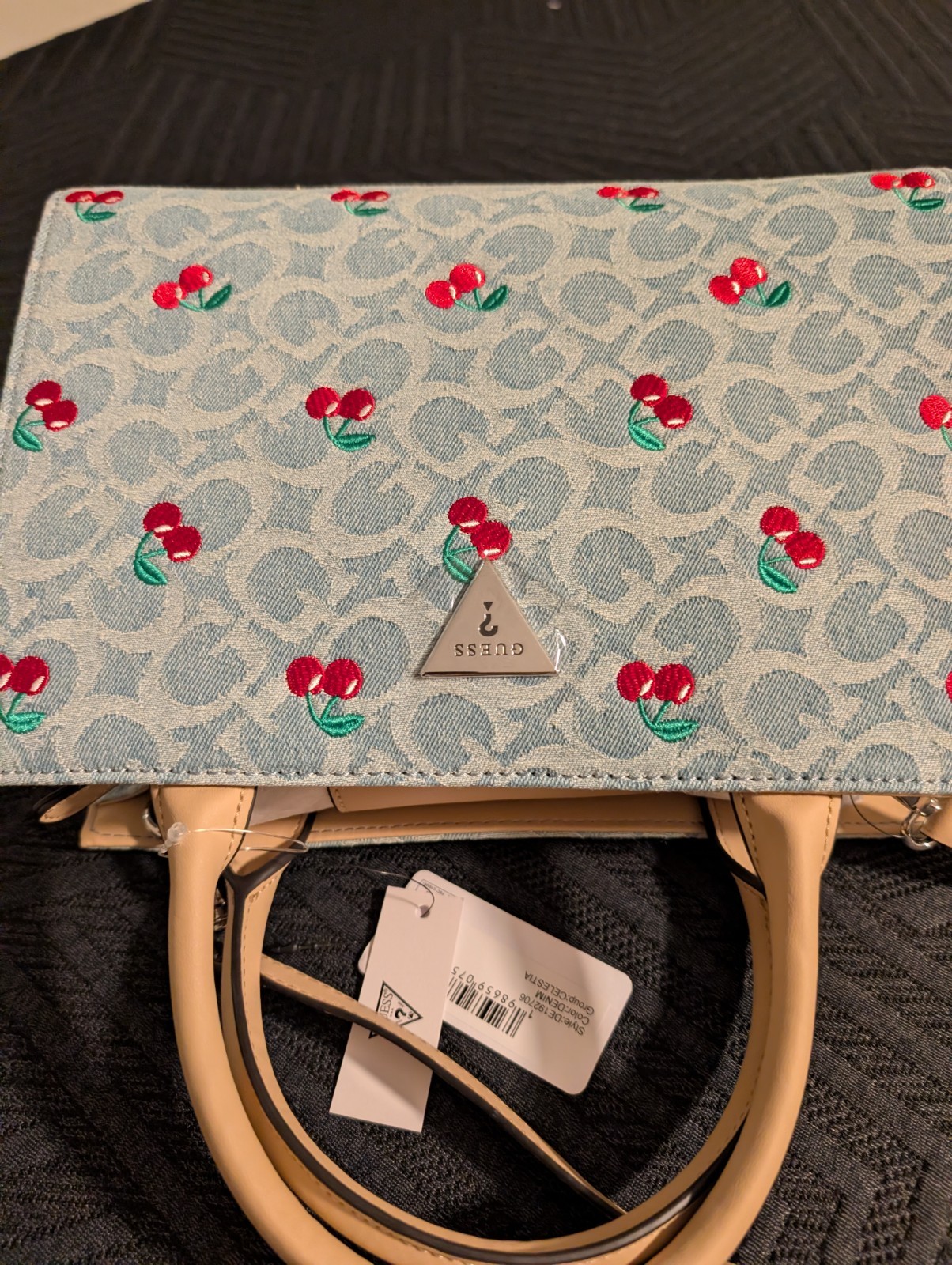 GUESS Cherry Red Vegan Crossbody Bag with Adjustable Strap and Tassel