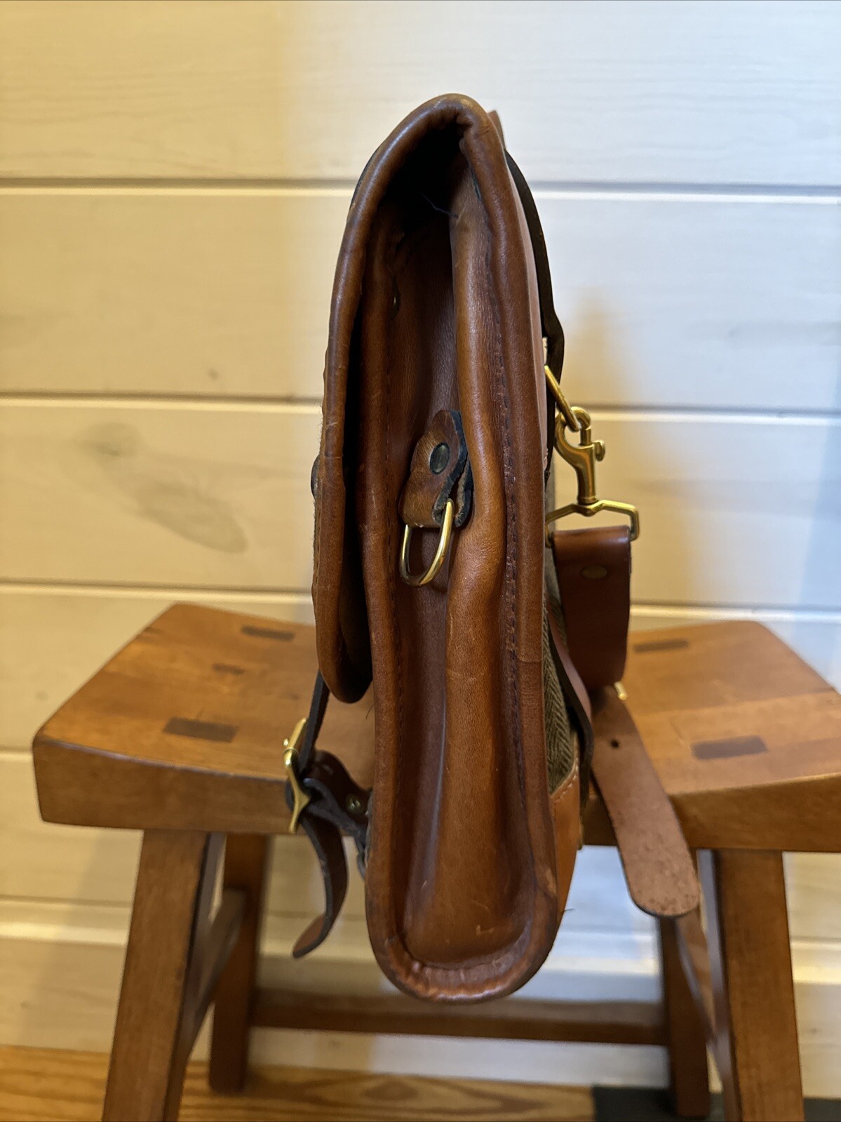 Heimies Made Leather And Tweed Messenger Bag EUC