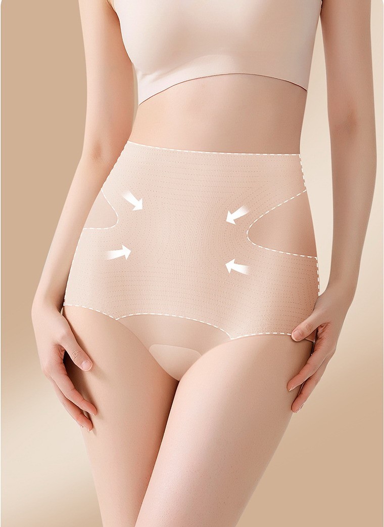 Women Briefs High Waist Ice silk Solid Thin Tummy Control Yoga Underpants 32951