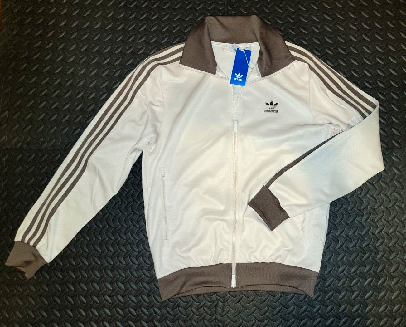 NEW MENS ADIDAS ORIGINALS BECKENBAUER TRACK JACKET ~ LARGE #JP2522 WHITE BROWN