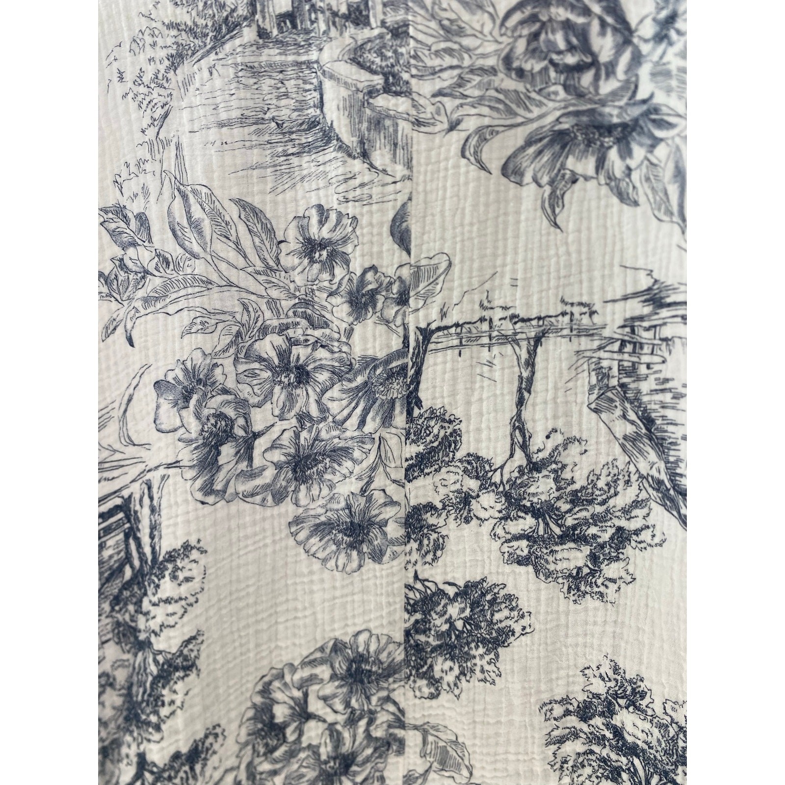 Milo Milano Blue White Toile Print Cotton Gauze Cardigan Dolman Sleeve Size M