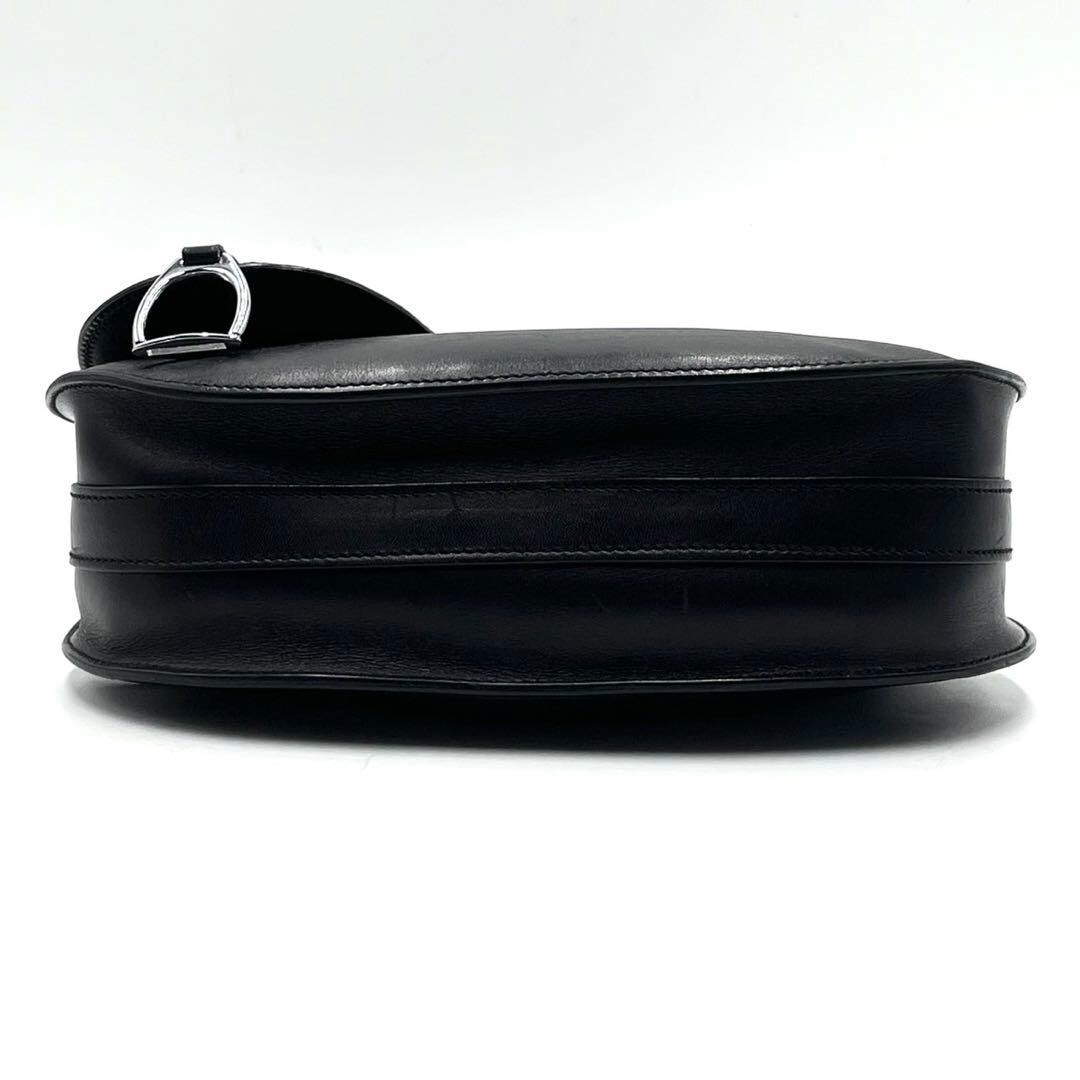 Gucci Vintage Interlocking GG Saddle Shoulder Bag Black Leather Suede Auth