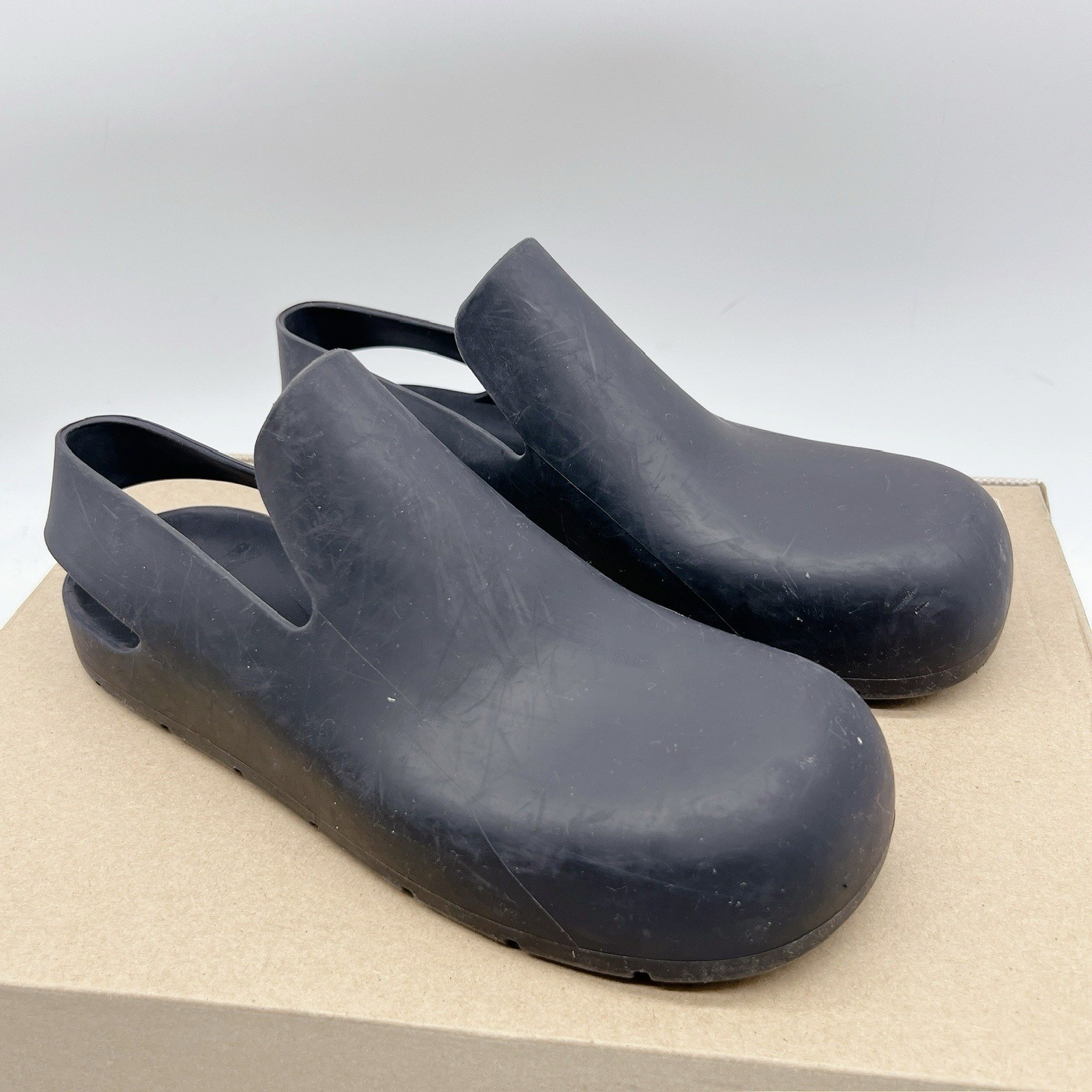 Bottega Veneta Puddle Sandals Black Rubber Slingback Mule Clog Flats EU 37