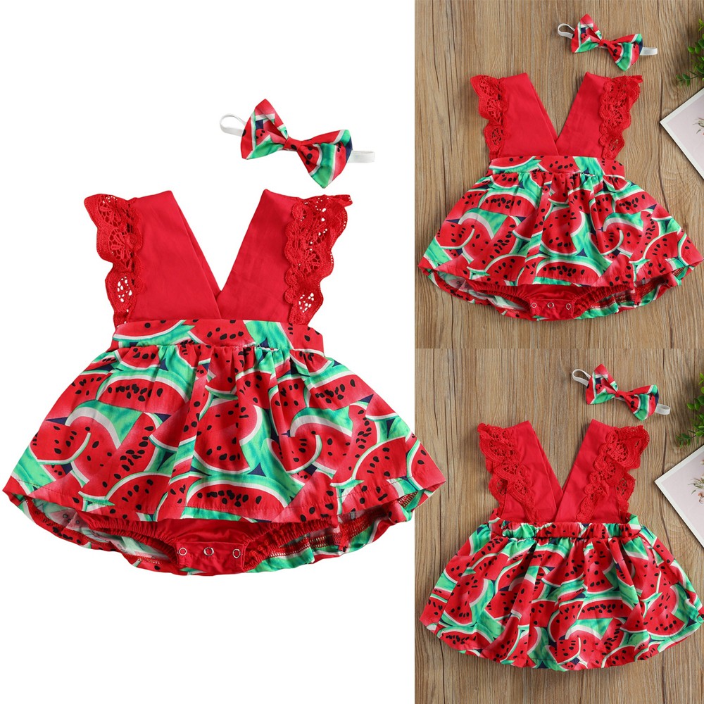 2PCS Infant Kids Baby Girls Sleeveless Romper Dress Backless Bodysuit + Headband