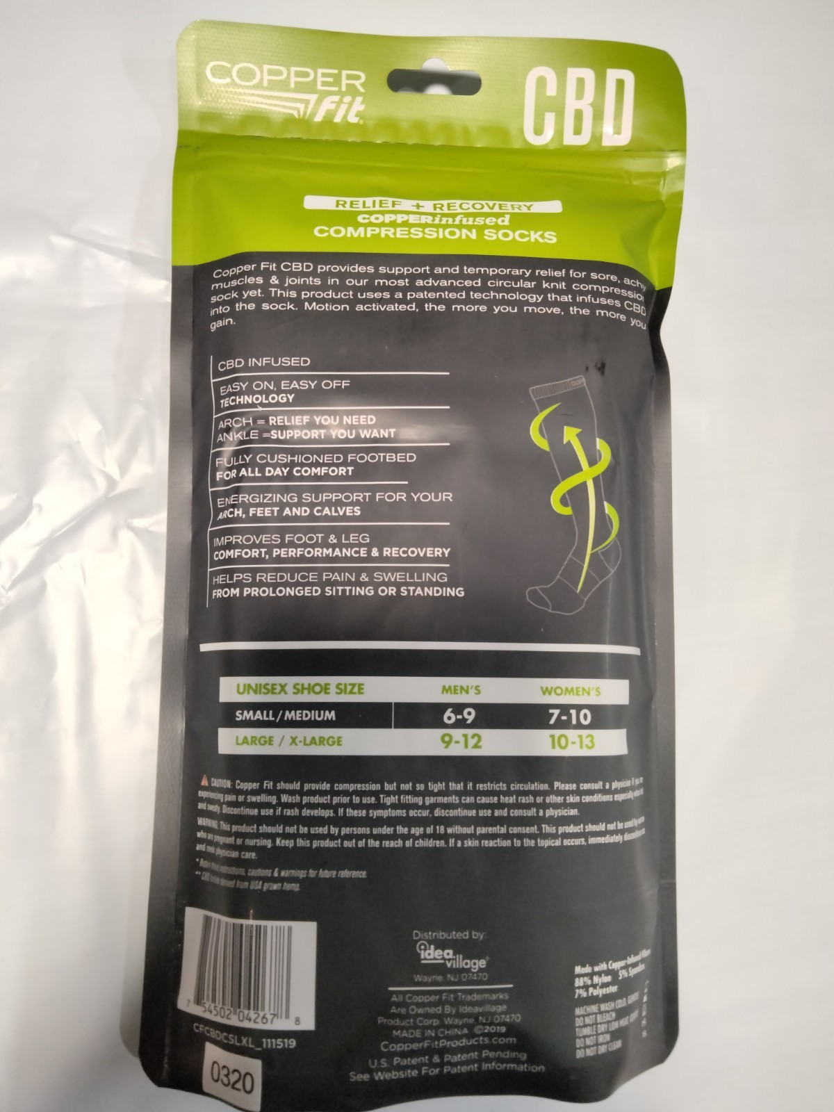 Copper Fit Energy Compression Socks L/XL Men 9-12 Women 10-13 1 Pair Black New