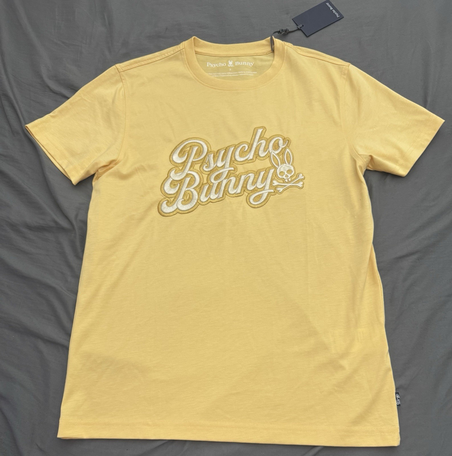 Psycho Bunny Elias Graphic Tee Mens S Sz 3 Sahara Sun Yellow Embroidered NWT