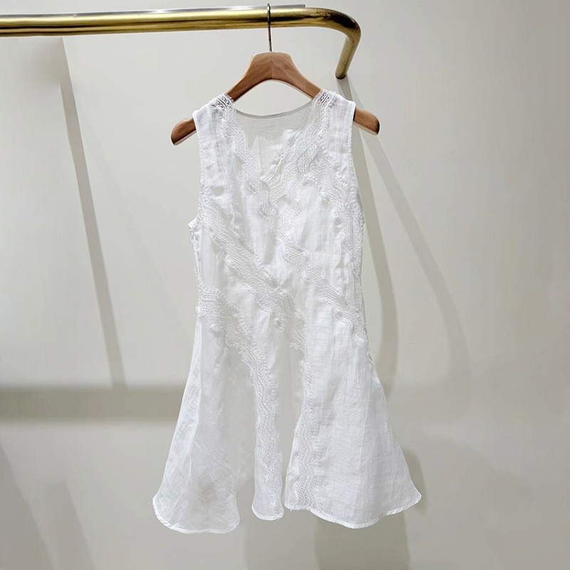 Sandro V Neck Lace Sleeveless Mini Dress Sheer
