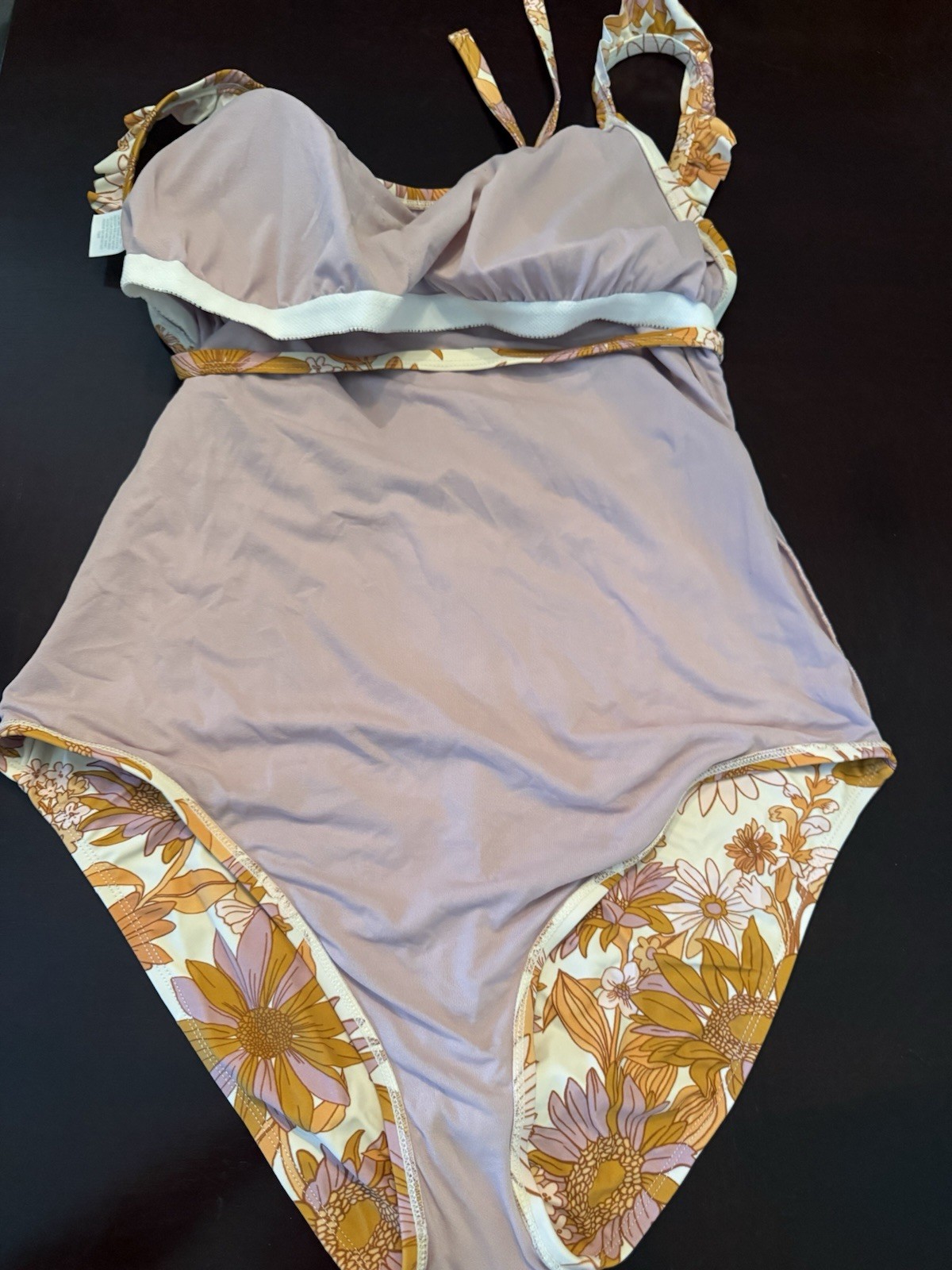 KONA SOL XL One Piece Swimsuit Ruffled Staps Sunflowers Daisy Orange And Mauve