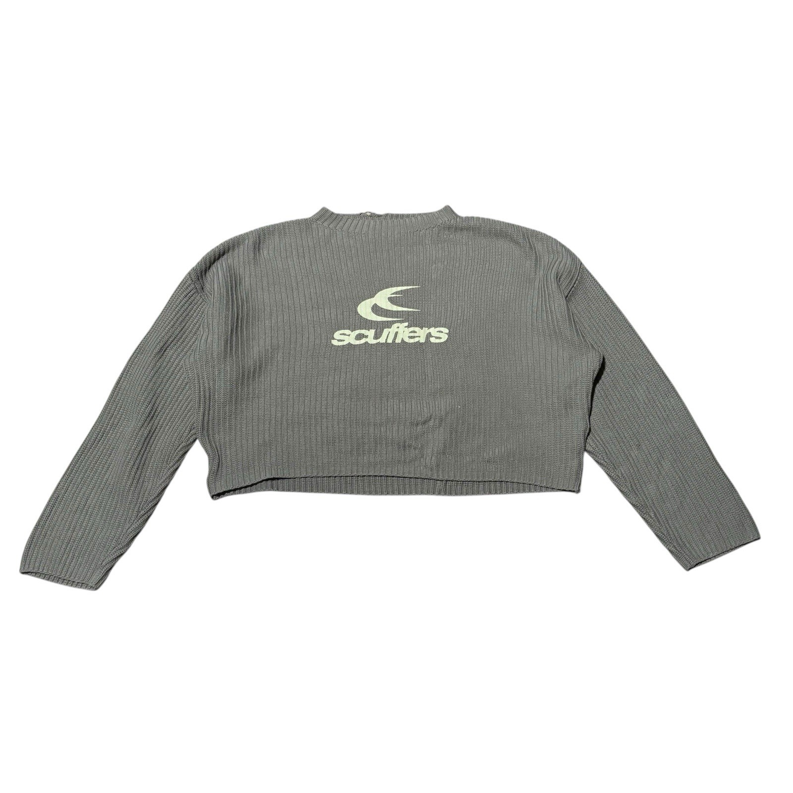Scuffers Cropped Knit Long Sleeve Cotton Sweater Women’s Size M In Light Green