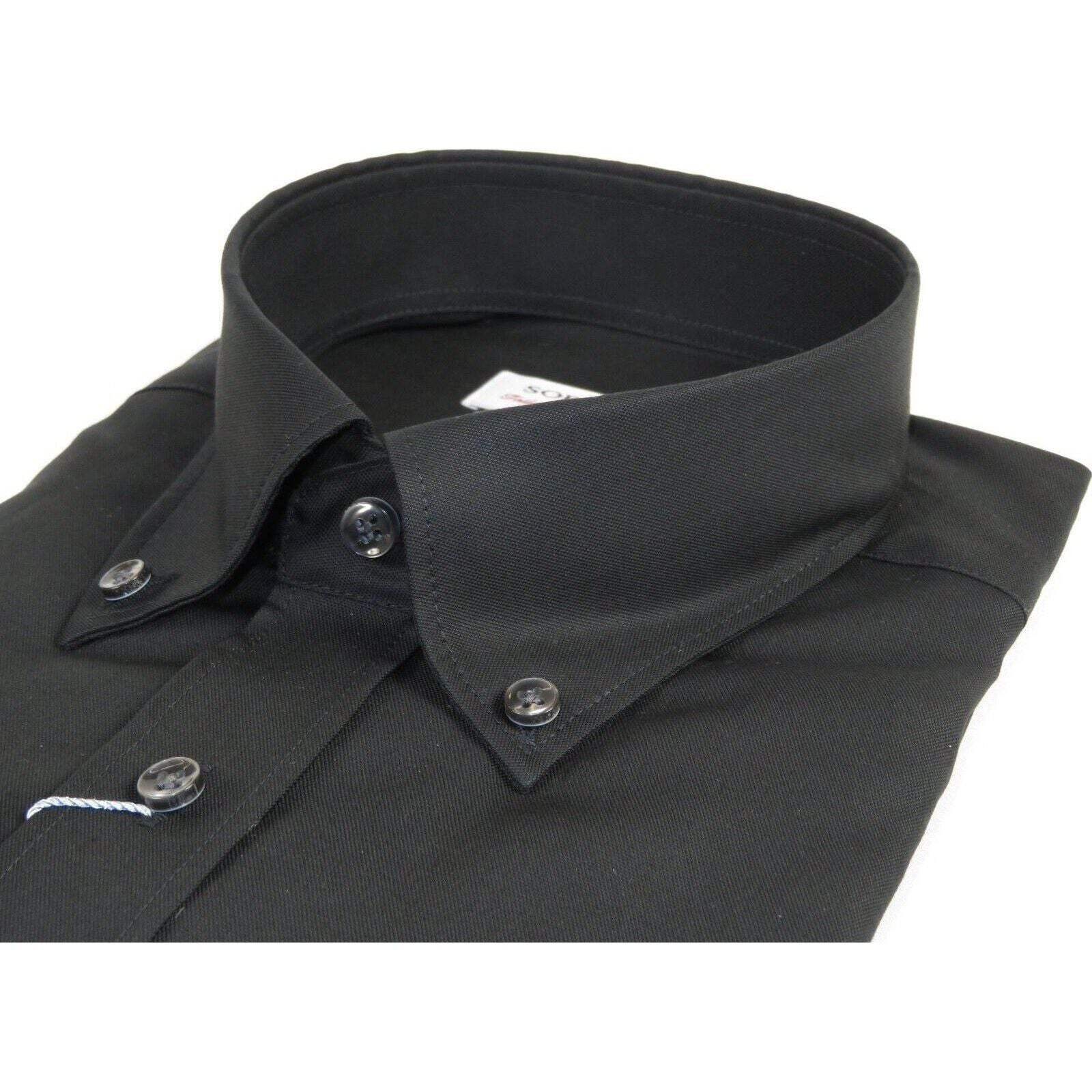 Mens 100% Italian Cotton Shirt Non Iron SORRENTO Button Down Oxford 4531 Black