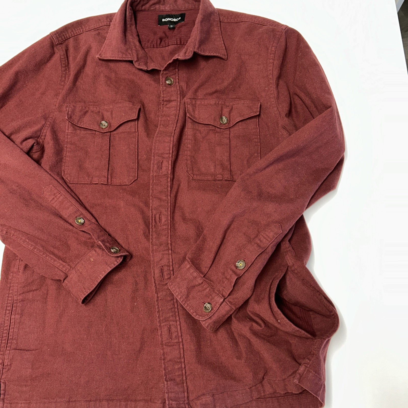 Bonobos Shirt Jacket Men L Burgundy Shirt Button-Down Pockets Modern