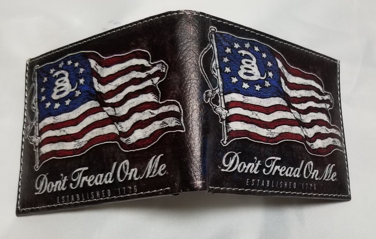 Don’t Tread On Me Flag Print on Handcrafted Wallet BI-Fold Men’s Vegan Leather