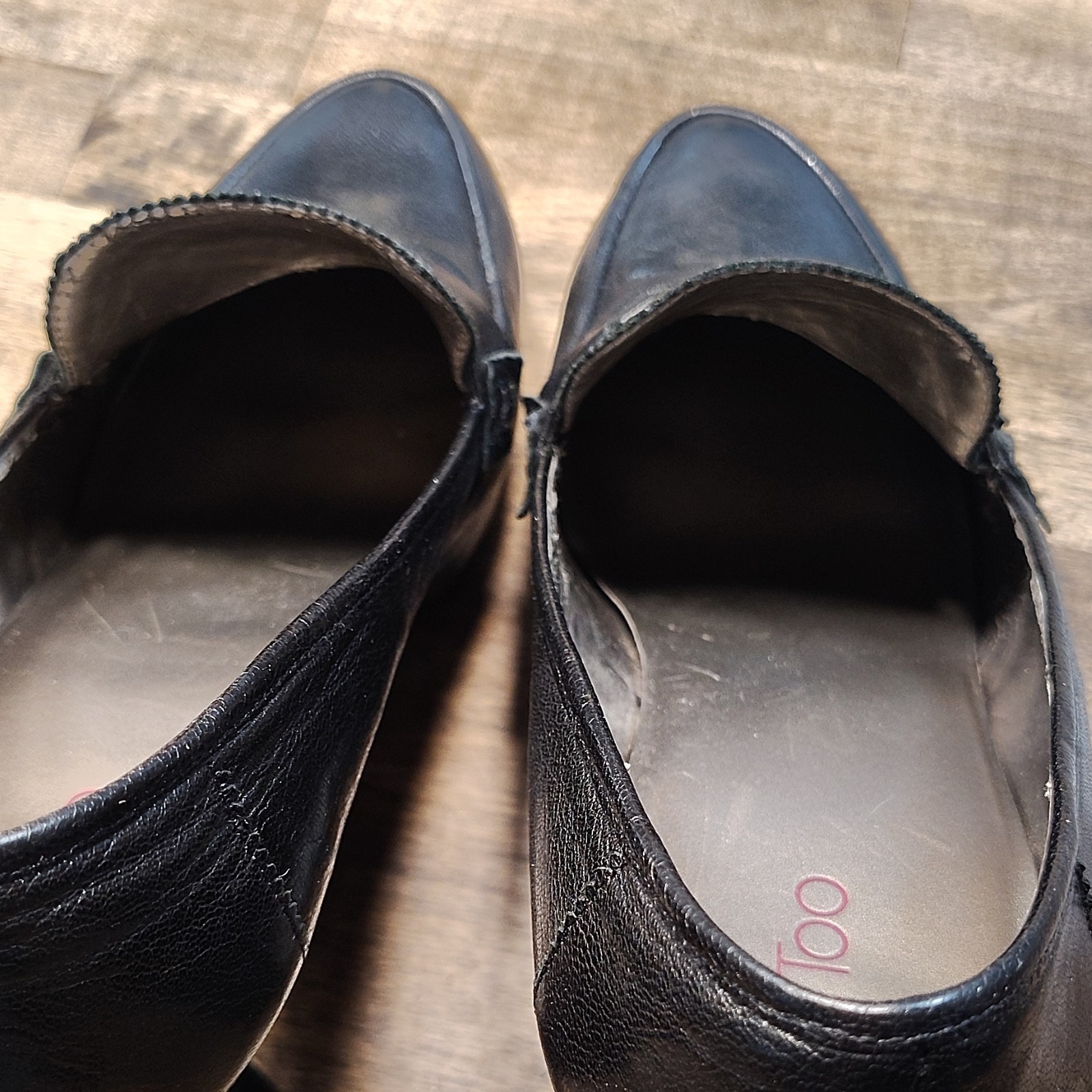 me Too Black Leather Platform Almond Toe Slip On Block Heel Loafers Womens 12M