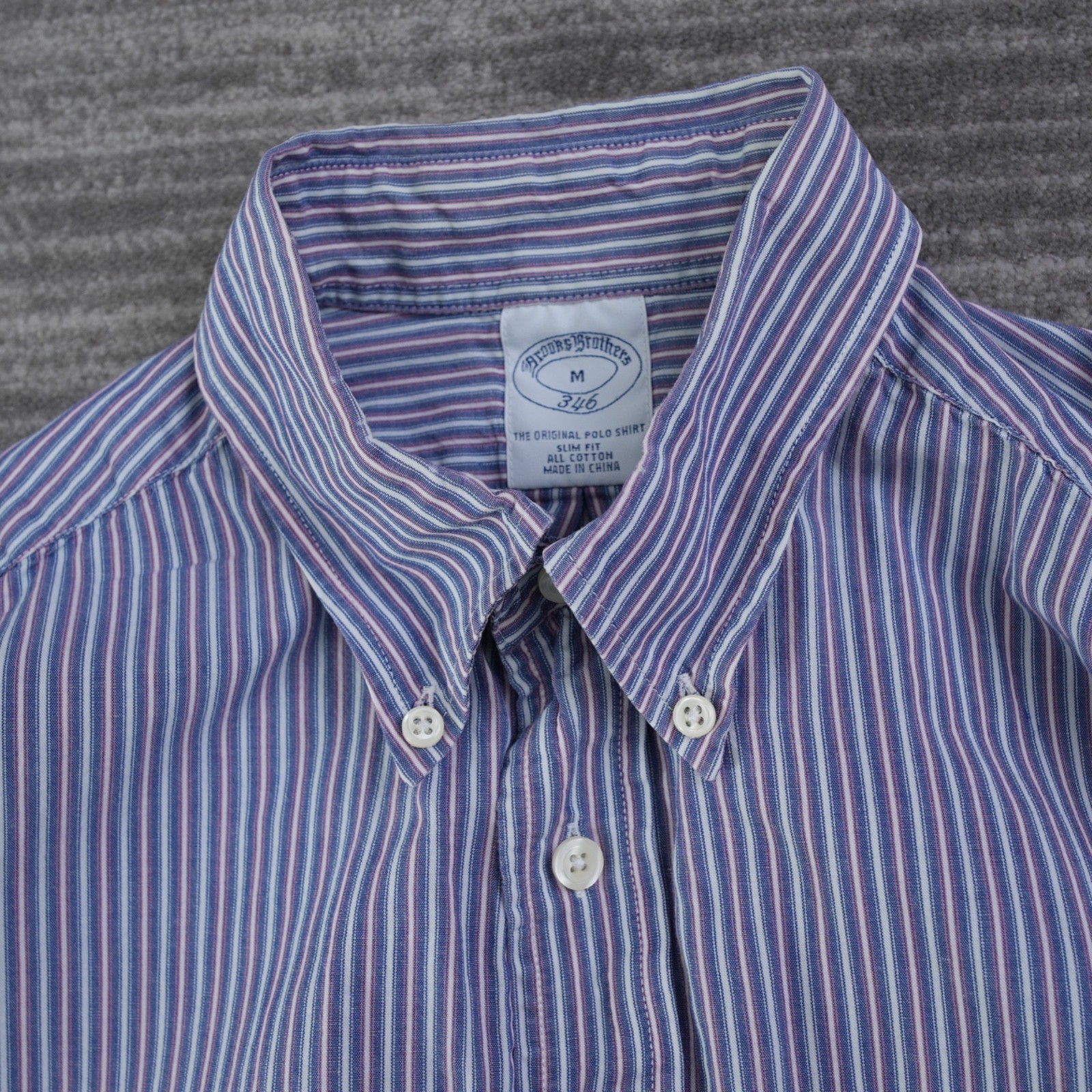 Brooks Brothers Shirt Men Button Down Striped Blue Slim Fit 100% Cotton Medium