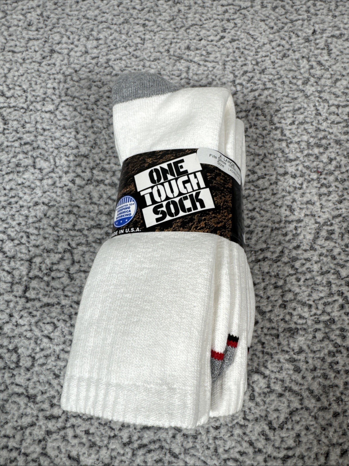 Men’s One Tough Sock For Boots/Crew Work Socks 3 Pair Size XL 13 – 15 White USA
