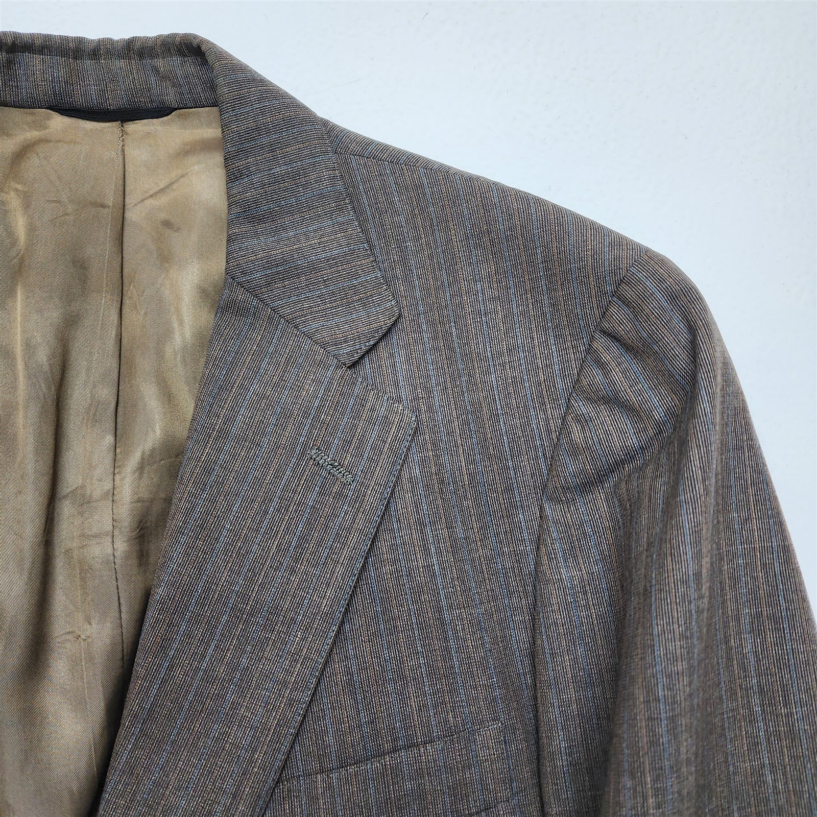 Vtg Chaps Ralph Lauren USA 40R 34×32 Brown Nailhead Pinstripe 2Btn 2Pc Mens Suit